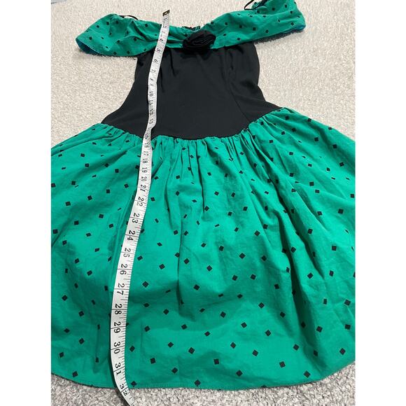 VTG Diamond's Run 1980's Women's Sz 9/10 Off Shoulder Rosette Party Dress Green - Picture 2 of 11
